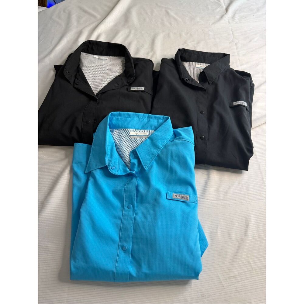 Lot Of 3 Columbia PFG Fishing Performance Black Blue Shirt Plus Size 1X/1TF